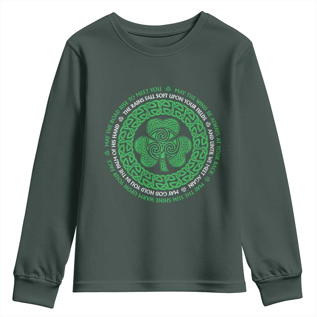 Irish Blessing May The Road Rise To Meet You Youth Sweatshirt Celtic Knot Shamrock TS11 Dark Forest Green Print Your Wear