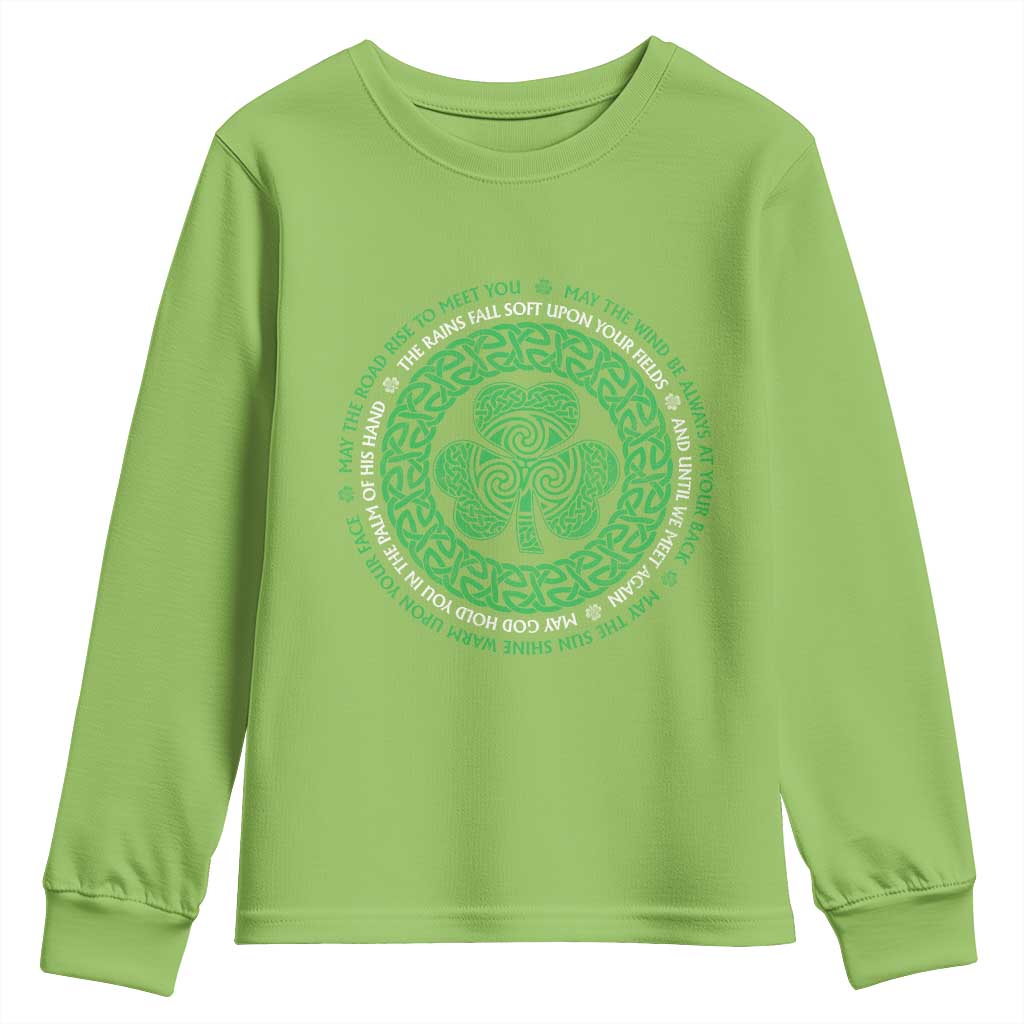 Irish Blessing May The Road Rise To Meet You Youth Sweatshirt Celtic Knot Shamrock TS11 Lime Print Your Wear