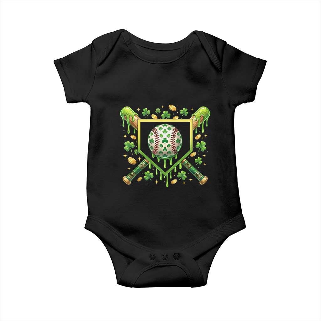 St Patricks Day Baseball Ice Cream Drip Home Plate Baby Onesie TS11 Black Print Your Wear