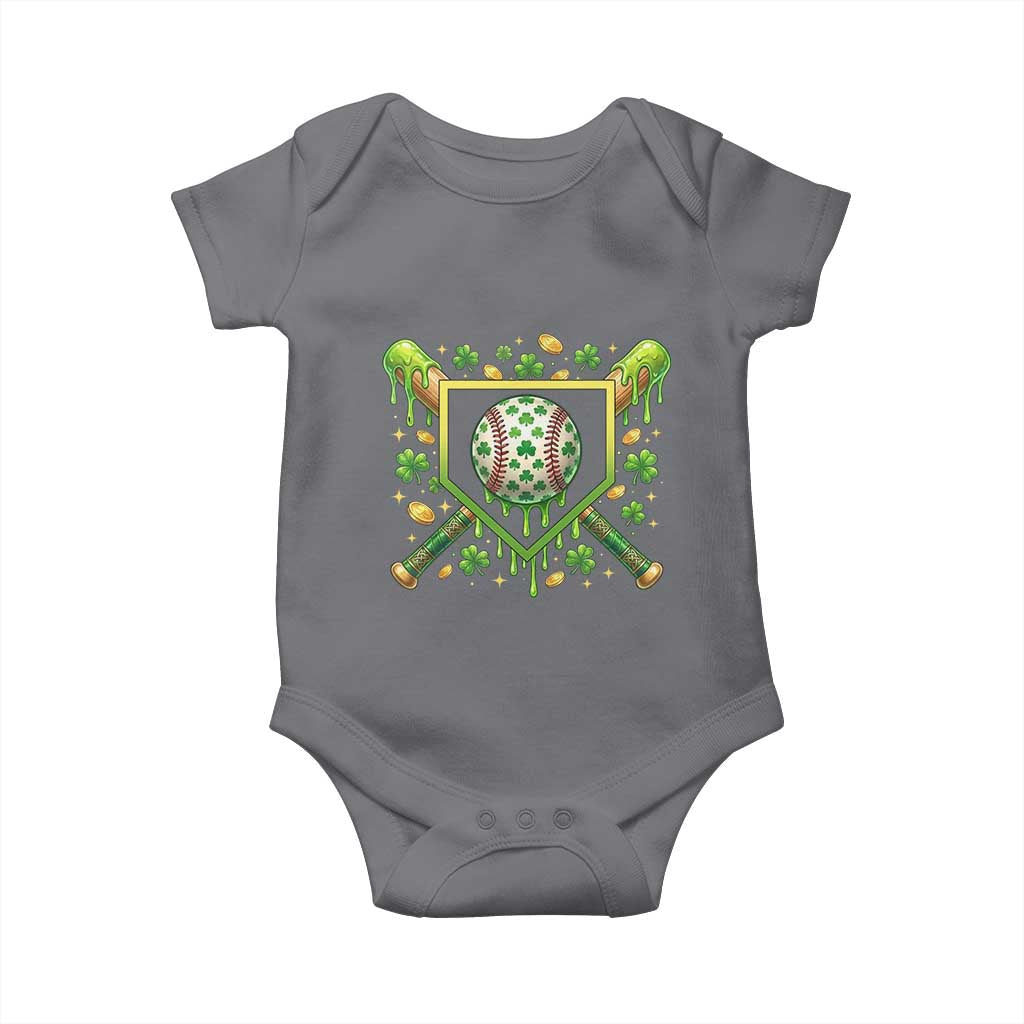 St Patricks Day Baseball Ice Cream Drip Home Plate Baby Onesie TS11 Charcoal Print Your Wear