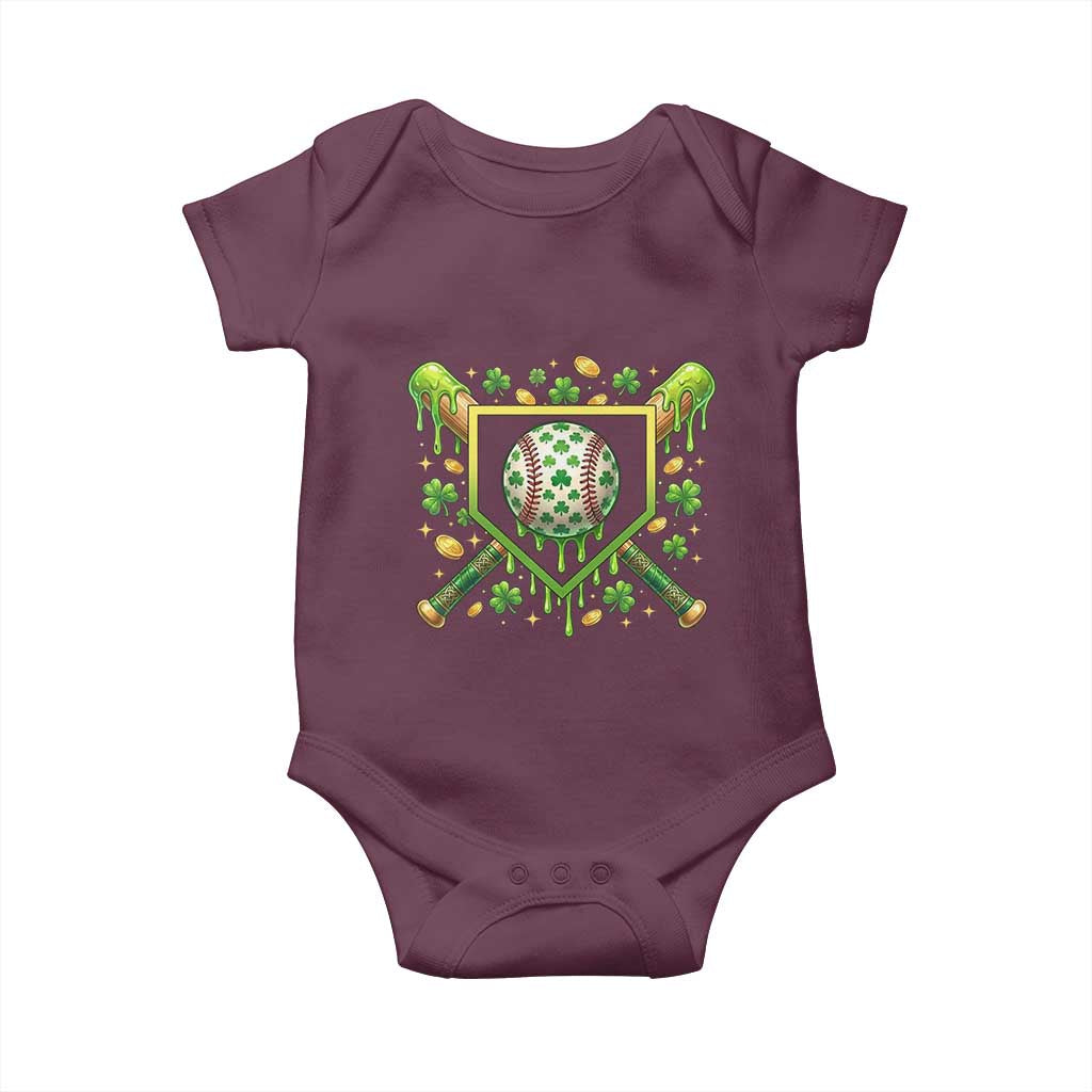 St Patricks Day Baseball Ice Cream Drip Home Plate Baby Onesie TS11 Maroon Print Your Wear