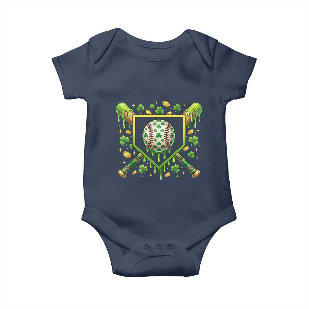 St Patricks Day Baseball Ice Cream Drip Home Plate Baby Onesie TS11 Navy Print Your Wear