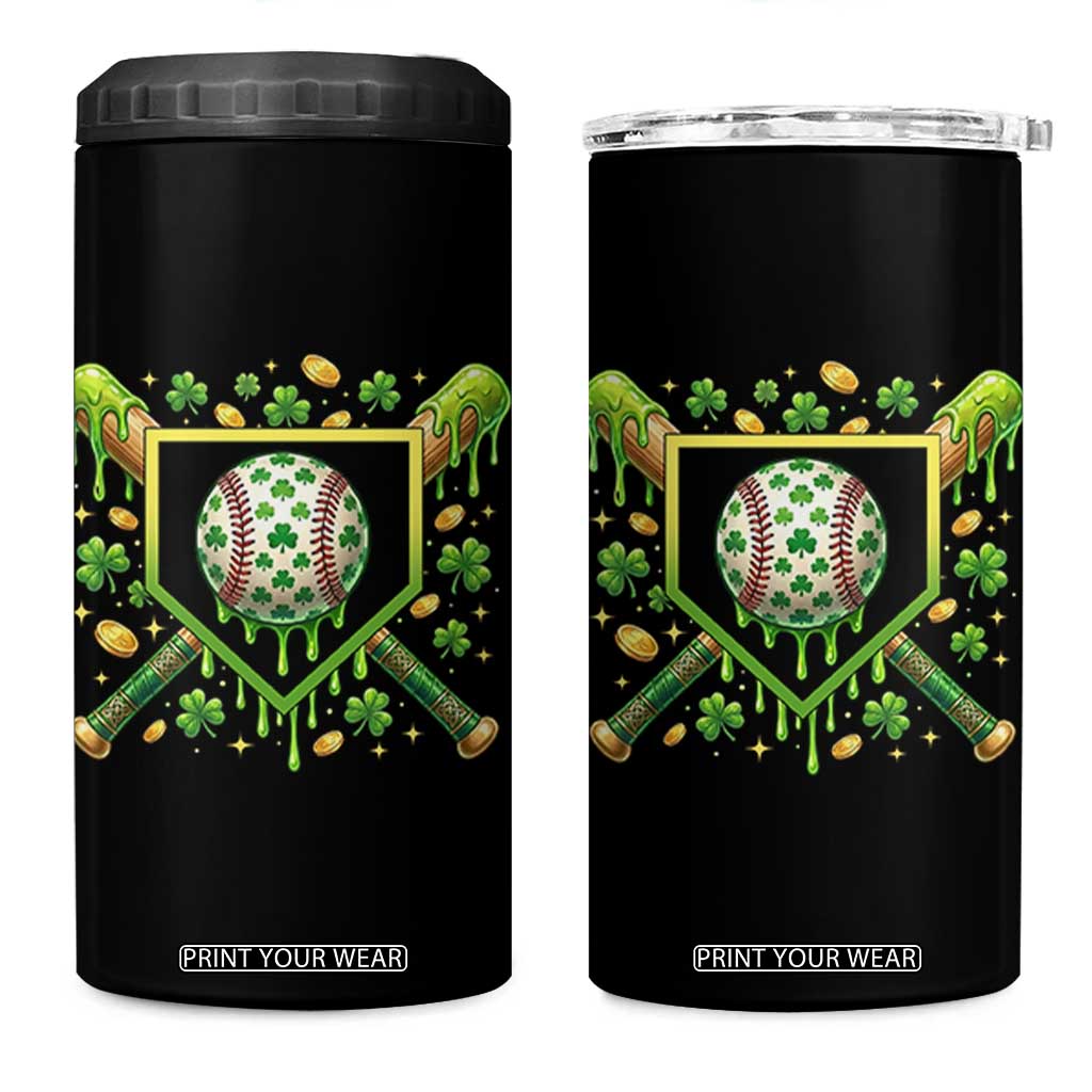 St Patricks Day Baseball Ice Cream Drip Home Plate 4 in 1 Can Cooler Tumbler TS11 One Size: 16 oz Black Print Your Wear