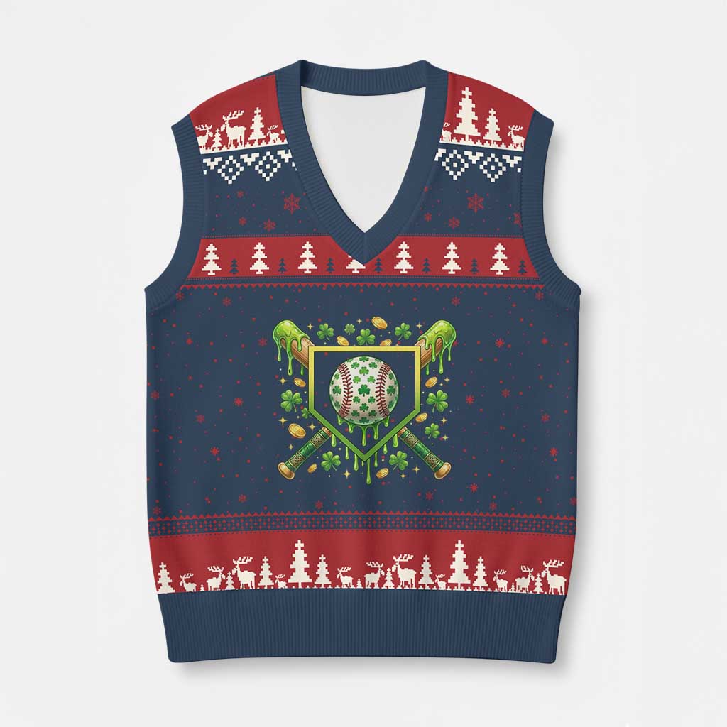 St Patricks Day Baseball Ice Cream Drip Home Plate V-Neck Knit Sweater Vest TS11 Navy Red Print Your Wear