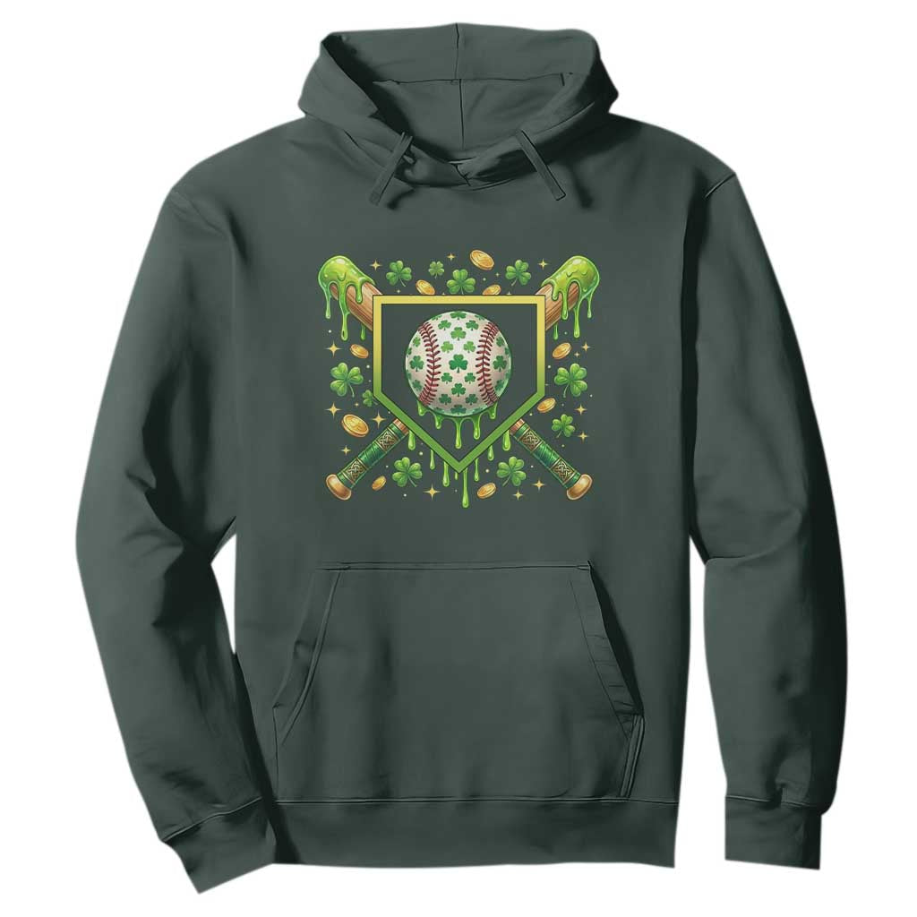 St Patricks Day Baseball Ice Cream Drip Home Plate Hoodie TS11 Dark Forest Green Print Your Wear