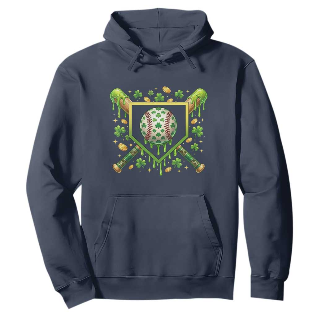 St Patricks Day Baseball Ice Cream Drip Home Plate Hoodie TS11 Navy Print Your Wear