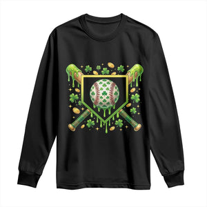 St Patricks Day Baseball Ice Cream Drip Home Plate Long Sleeve Shirt TS11 Black Print Your Wear
