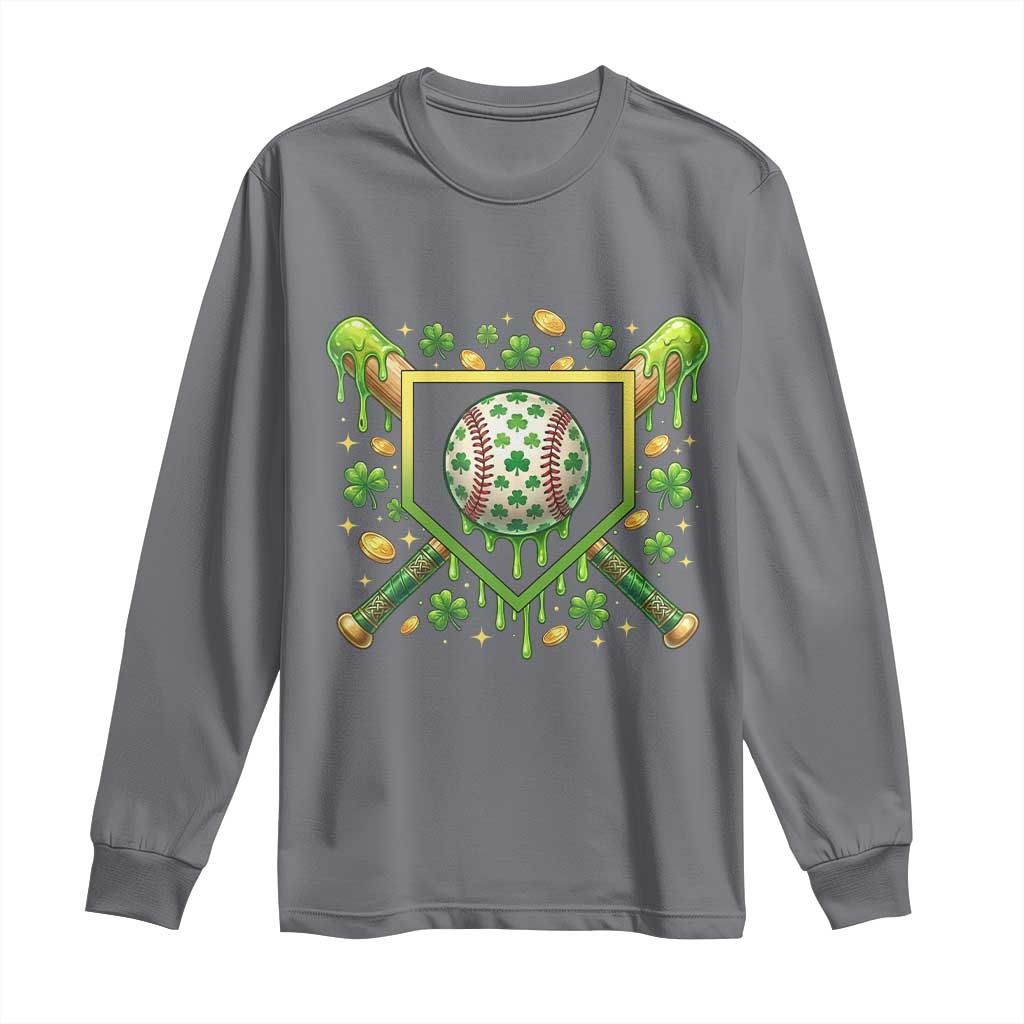 St Patricks Day Baseball Ice Cream Drip Home Plate Long Sleeve Shirt TS11 Charcoal Print Your Wear