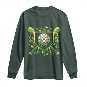 St Patricks Day Baseball Ice Cream Drip Home Plate Long Sleeve Shirt TS11 Dark Forest Green Print Your Wear