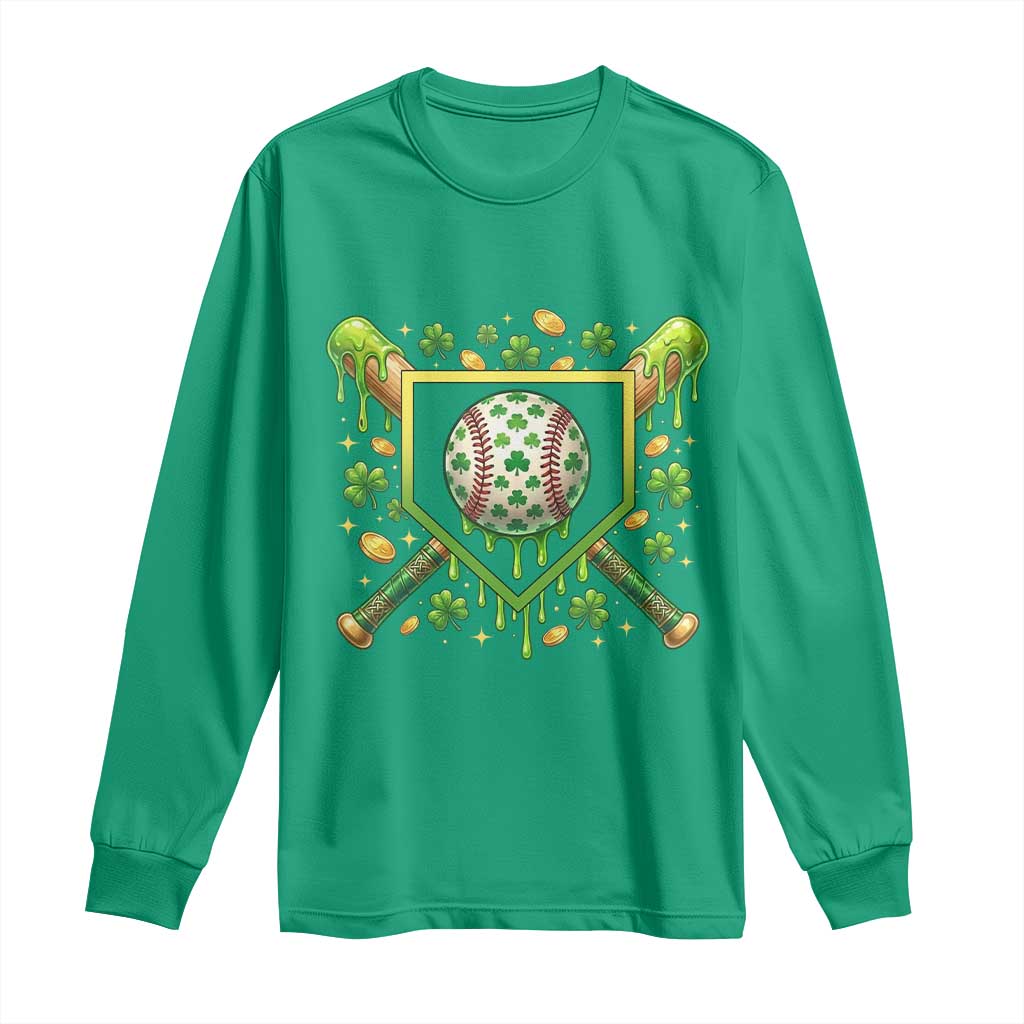 St Patricks Day Baseball Ice Cream Drip Home Plate Long Sleeve Shirt TS11 Irish Green Print Your Wear