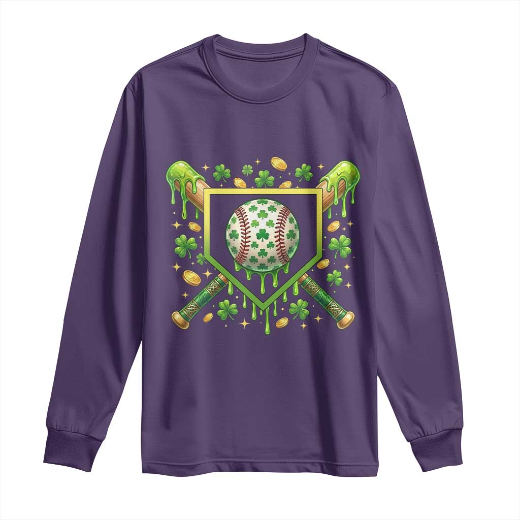 St Patricks Day Baseball Ice Cream Drip Home Plate Long Sleeve Shirt TS11 Purple Print Your Wear