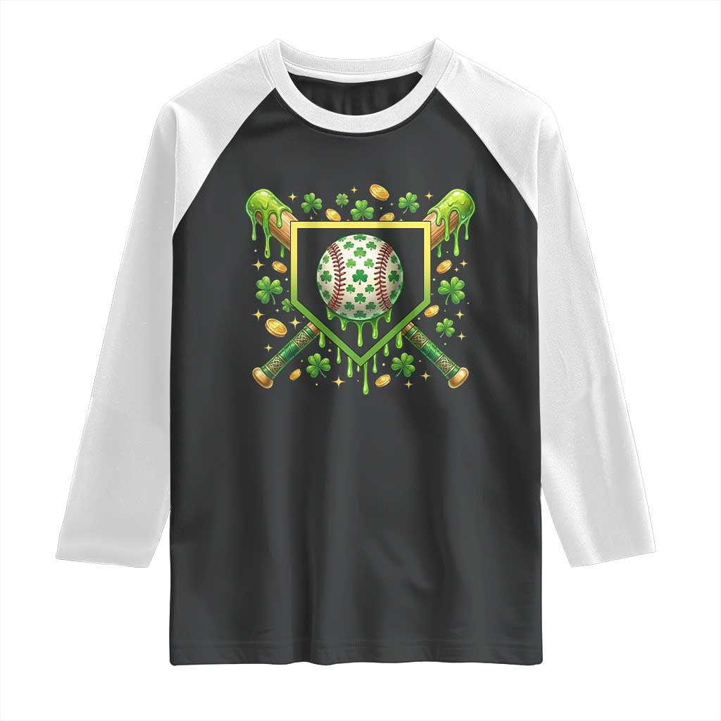 St Patricks Day Baseball Ice Cream Drip Home Plate Raglan Shirt TS11 Black White Print Your Wear