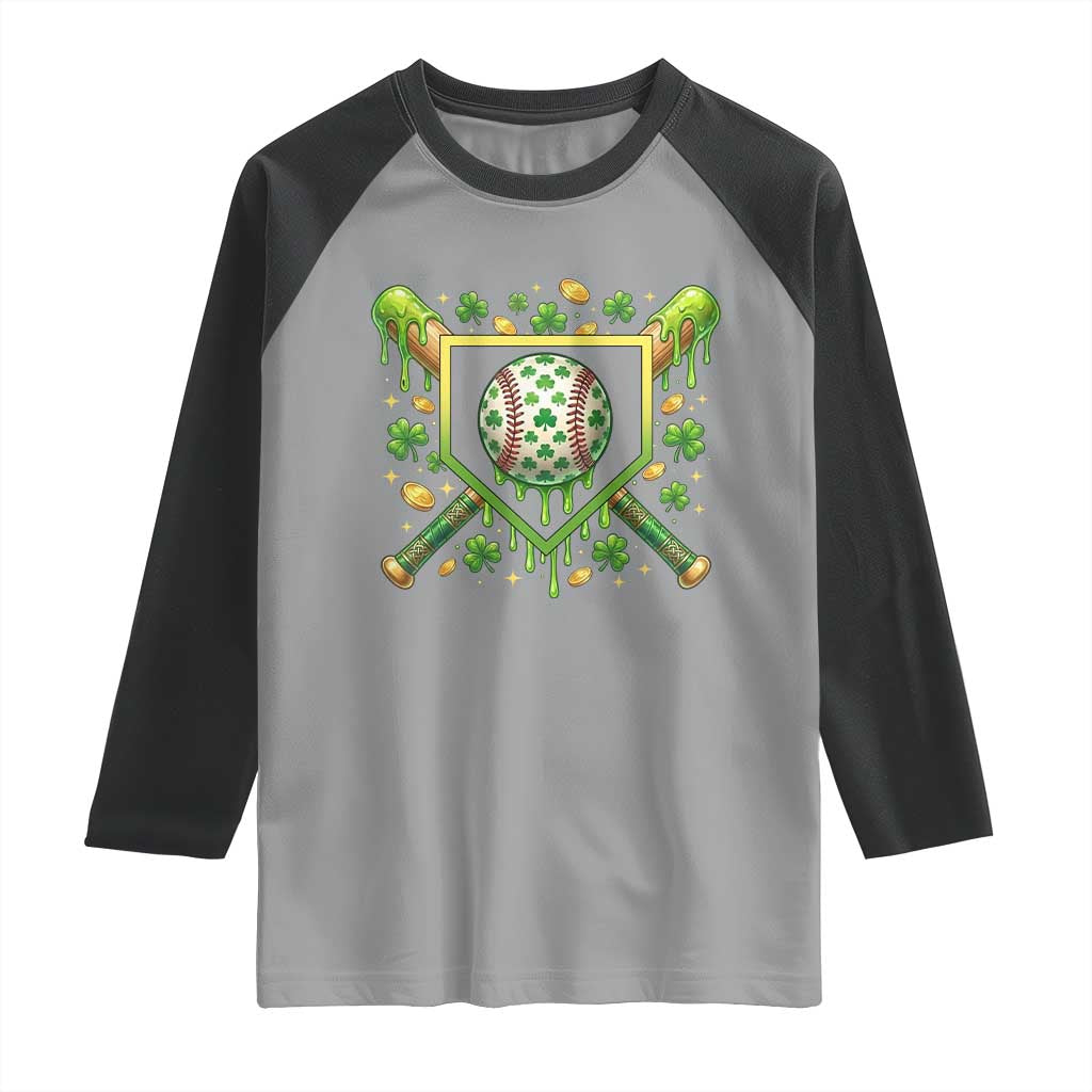 St Patricks Day Baseball Ice Cream Drip Home Plate Raglan Shirt TS11 Sport Gray Black Print Your Wear