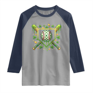 St Patricks Day Baseball Ice Cream Drip Home Plate Raglan Shirt TS11 Sport Gray Navy Print Your Wear