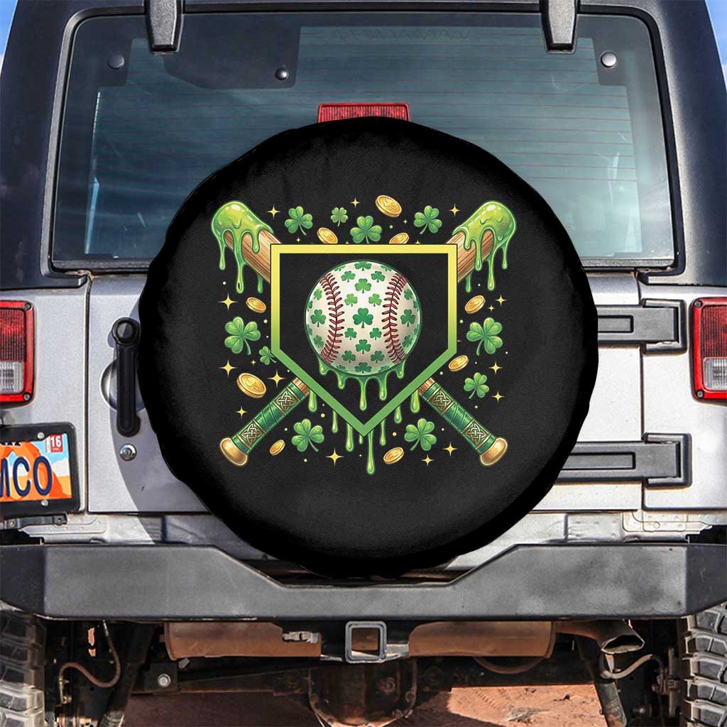 St Patricks Day Baseball Ice Cream Drip Home Plate Spare Tire Cover TS11 No hole Black Print Your Wear