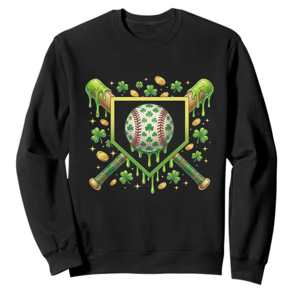 St Patricks Day Baseball Ice Cream Drip Home Plate Sweatshirt TS11 Black Print Your Wear