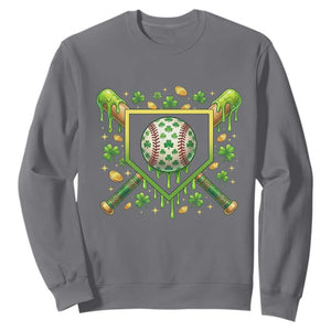 St Patricks Day Baseball Ice Cream Drip Home Plate Sweatshirt TS11 Charcoal Print Your Wear