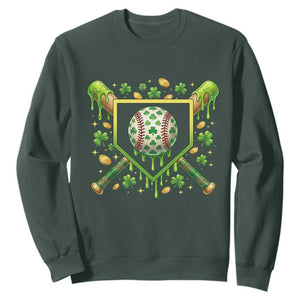 St Patricks Day Baseball Ice Cream Drip Home Plate Sweatshirt TS11 Dark Forest Green Print Your Wear