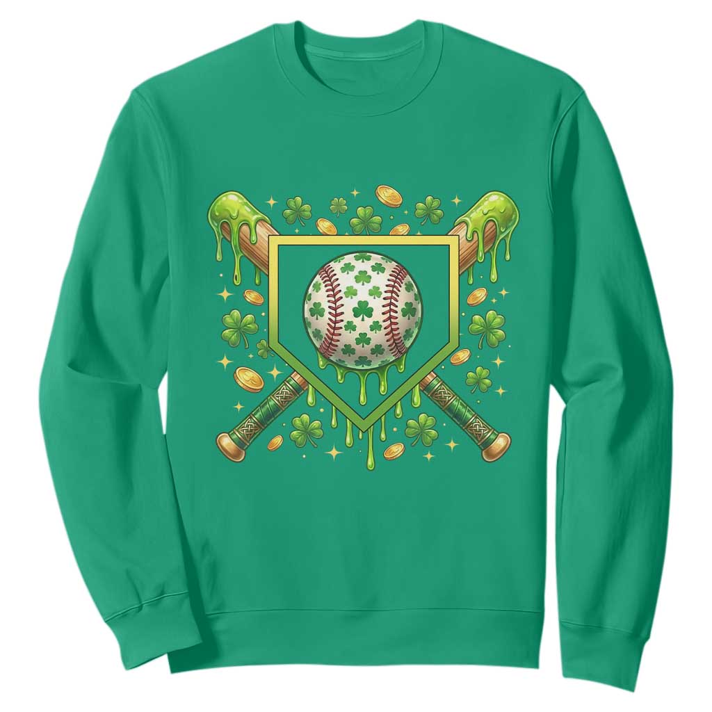 St Patricks Day Baseball Ice Cream Drip Home Plate Sweatshirt TS11 Irish Green Print Your Wear
