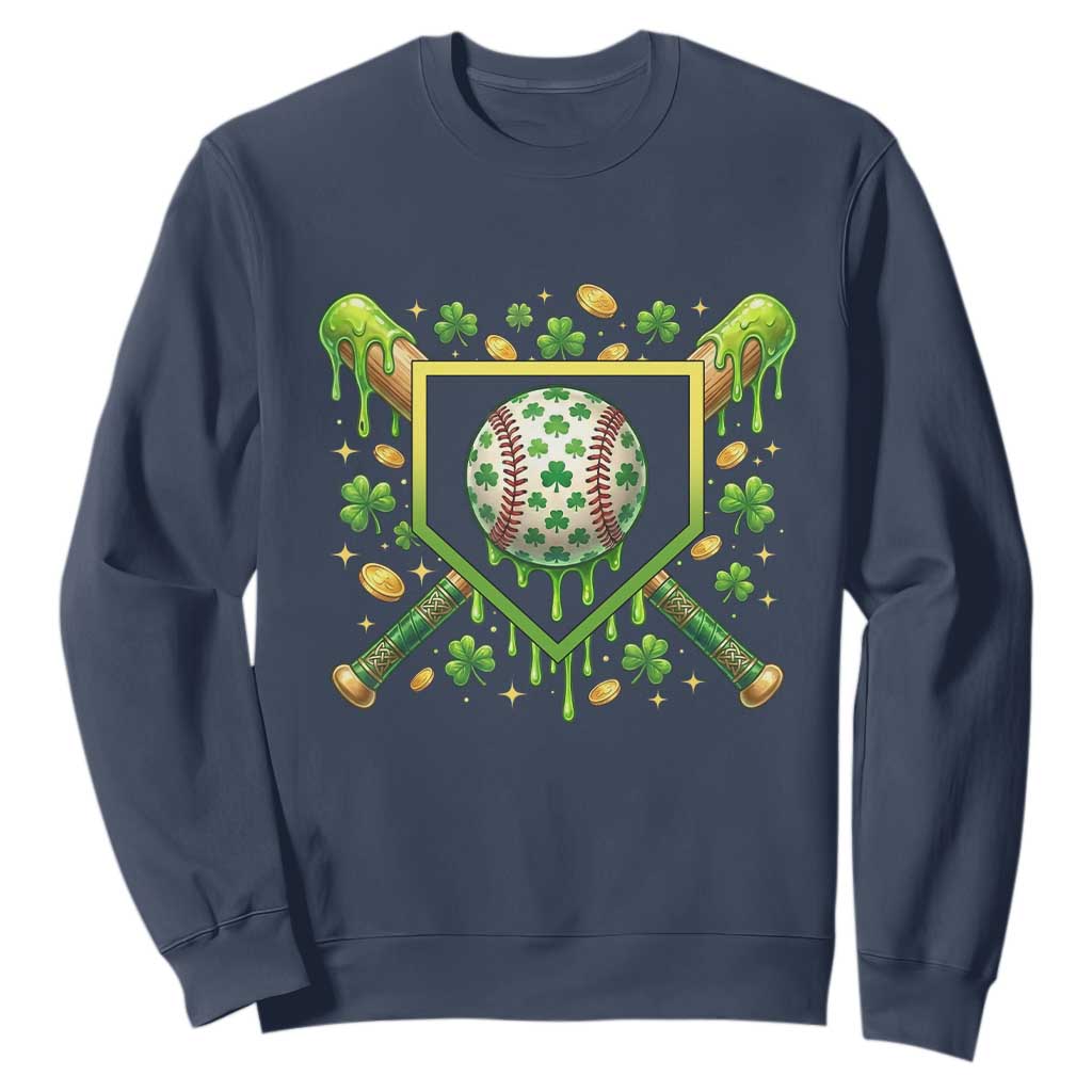 St Patricks Day Baseball Ice Cream Drip Home Plate Sweatshirt TS11 Navy Print Your Wear