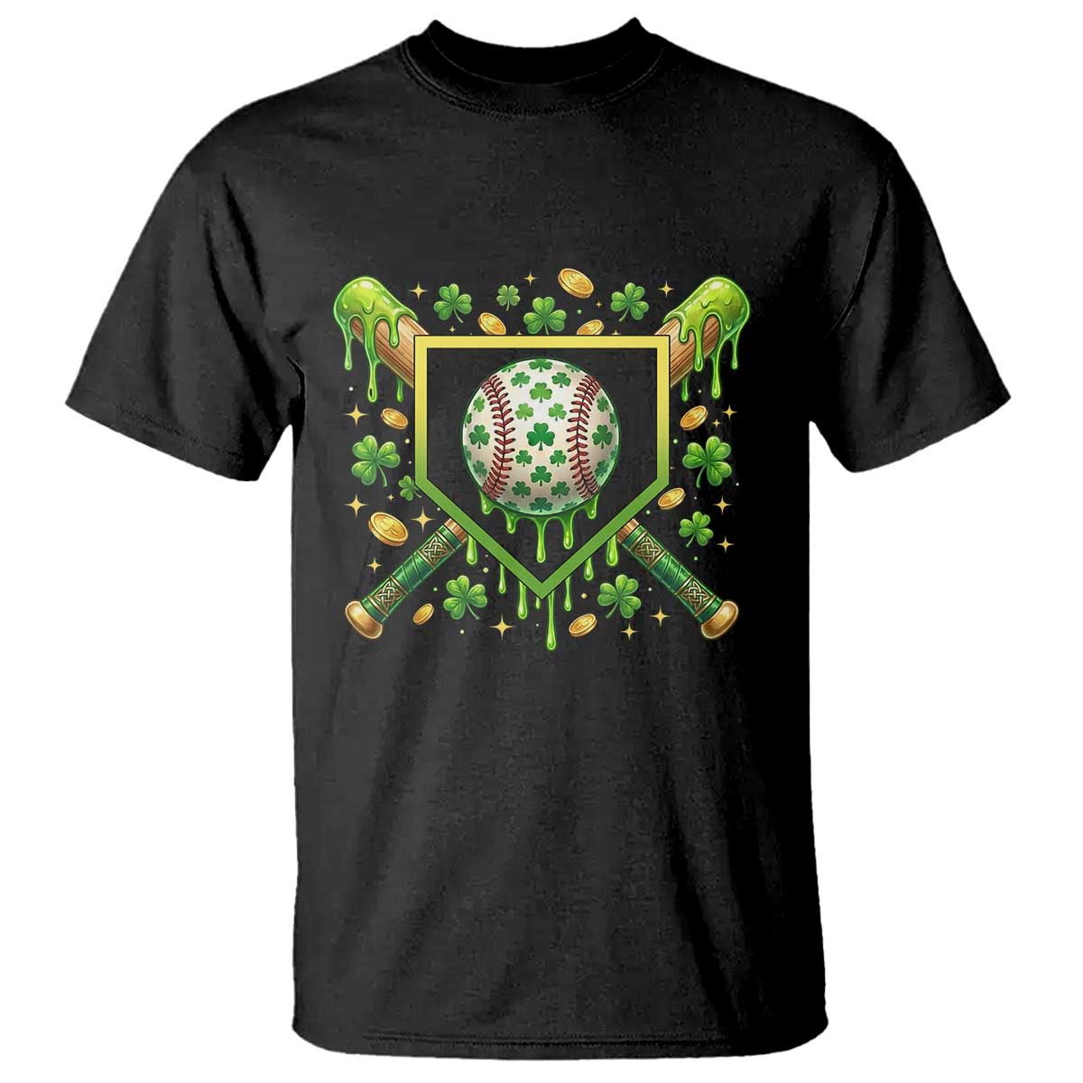 St Patricks Day Baseball Ice Cream Drip Home Plate T Shirt TS11 Black Print Your Wear