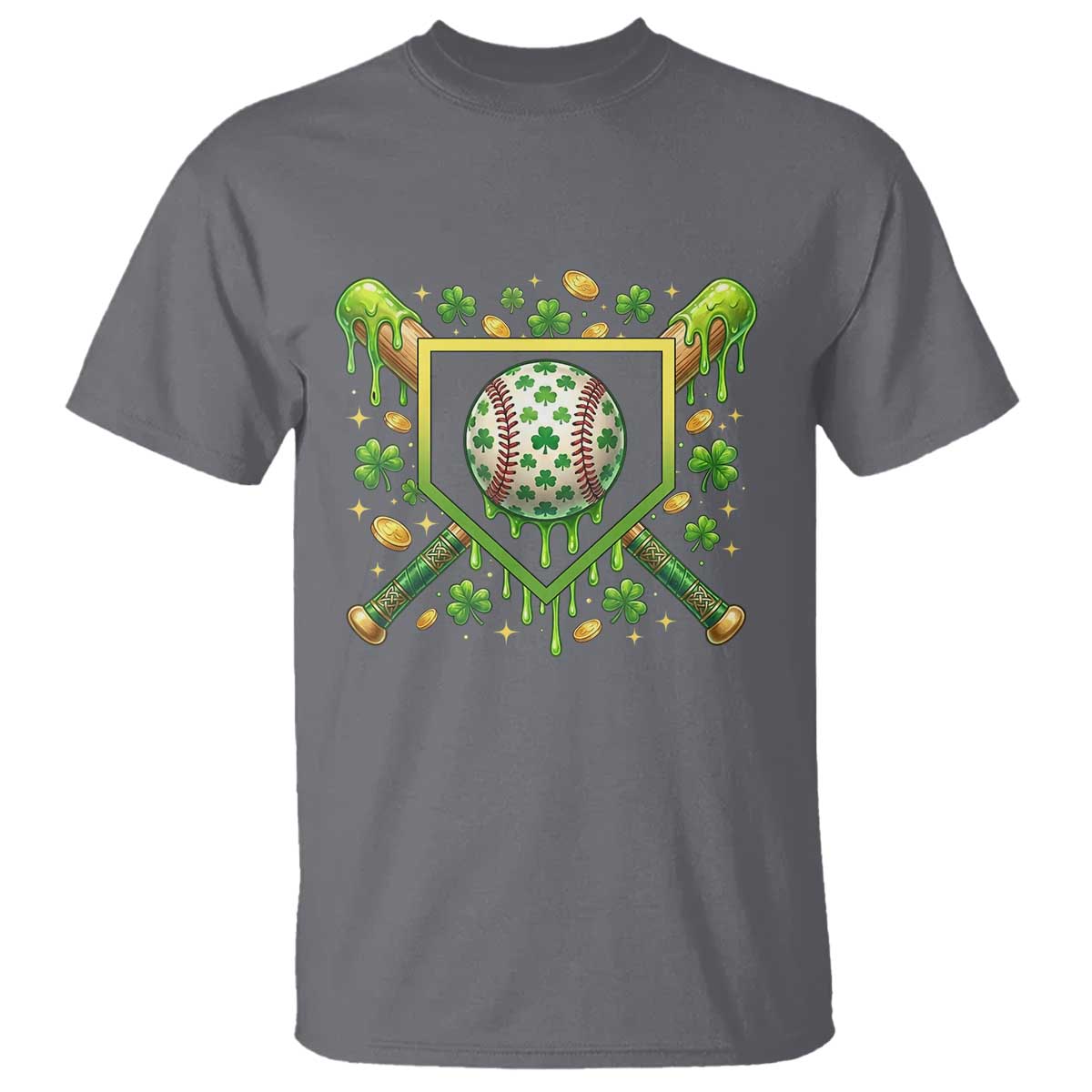 St Patricks Day Baseball Ice Cream Drip Home Plate T Shirt TS11 Charcoal Print Your Wear