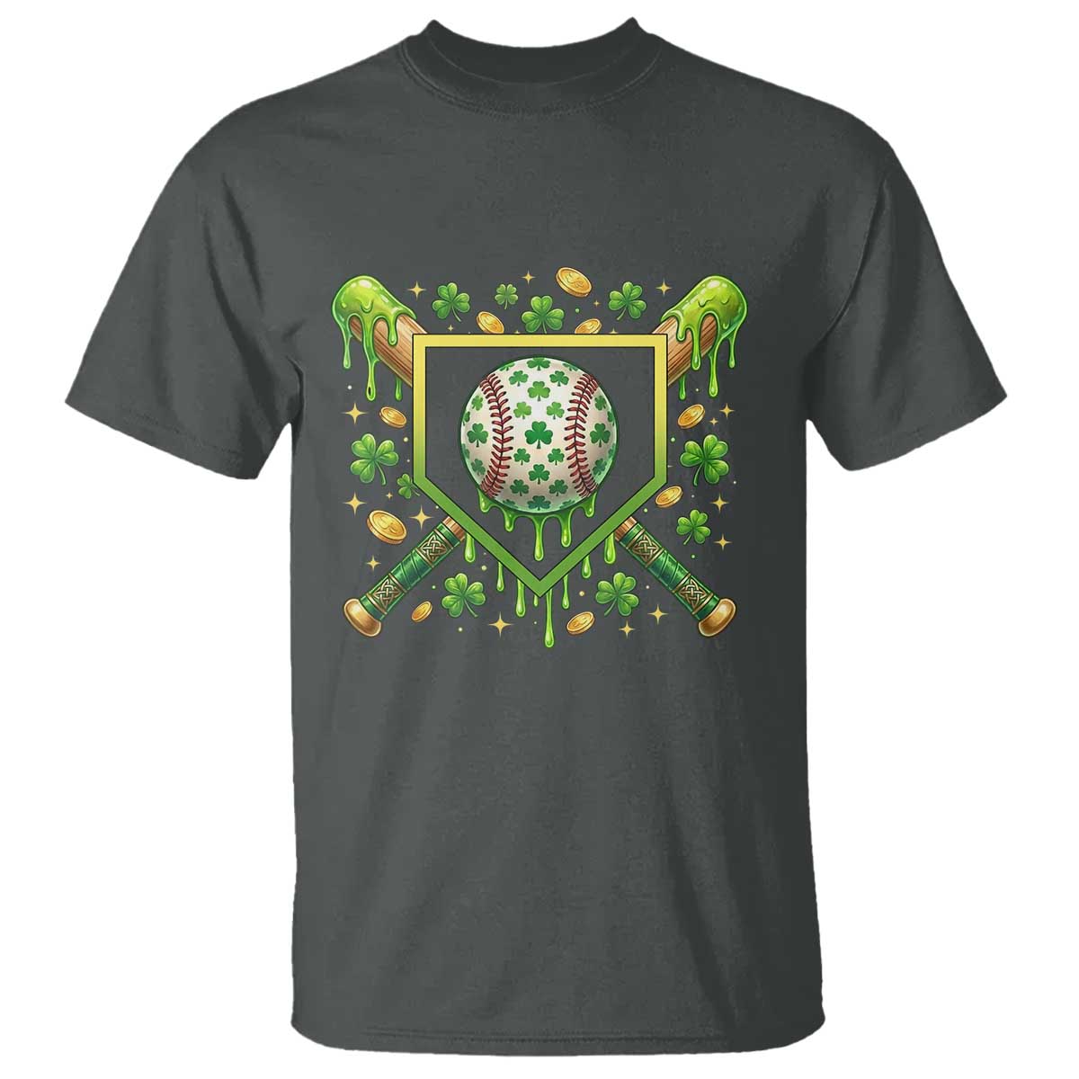 St Patricks Day Baseball Ice Cream Drip Home Plate T Shirt TS11 Dark Heather Print Your Wear