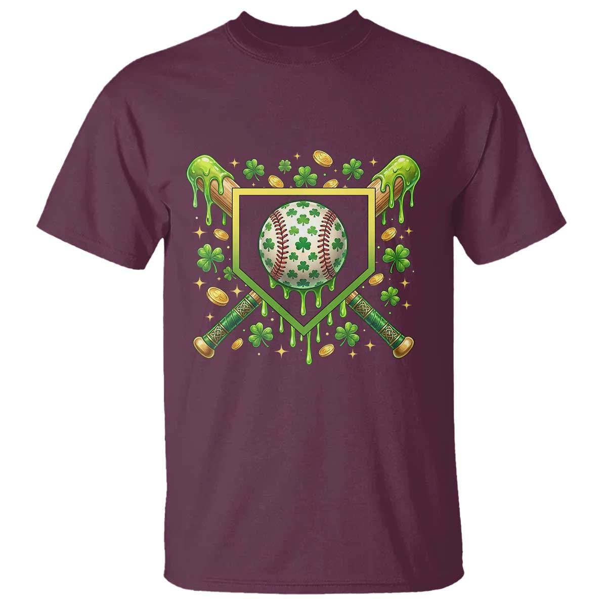 St Patricks Day Baseball Ice Cream Drip Home Plate T Shirt TS11 Maroon Print Your Wear