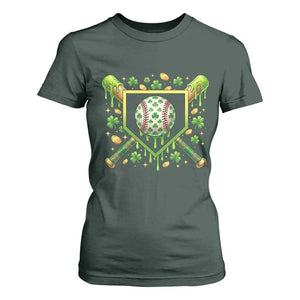 St Patricks Day Baseball Ice Cream Drip Home Plate T Shirt For Women TS11 Dark Forest Green Print Your Wear