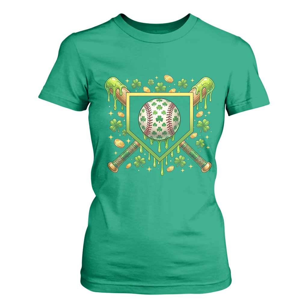 St Patricks Day Baseball Ice Cream Drip Home Plate T Shirt For Women TS11 Irish Green Print Your Wear