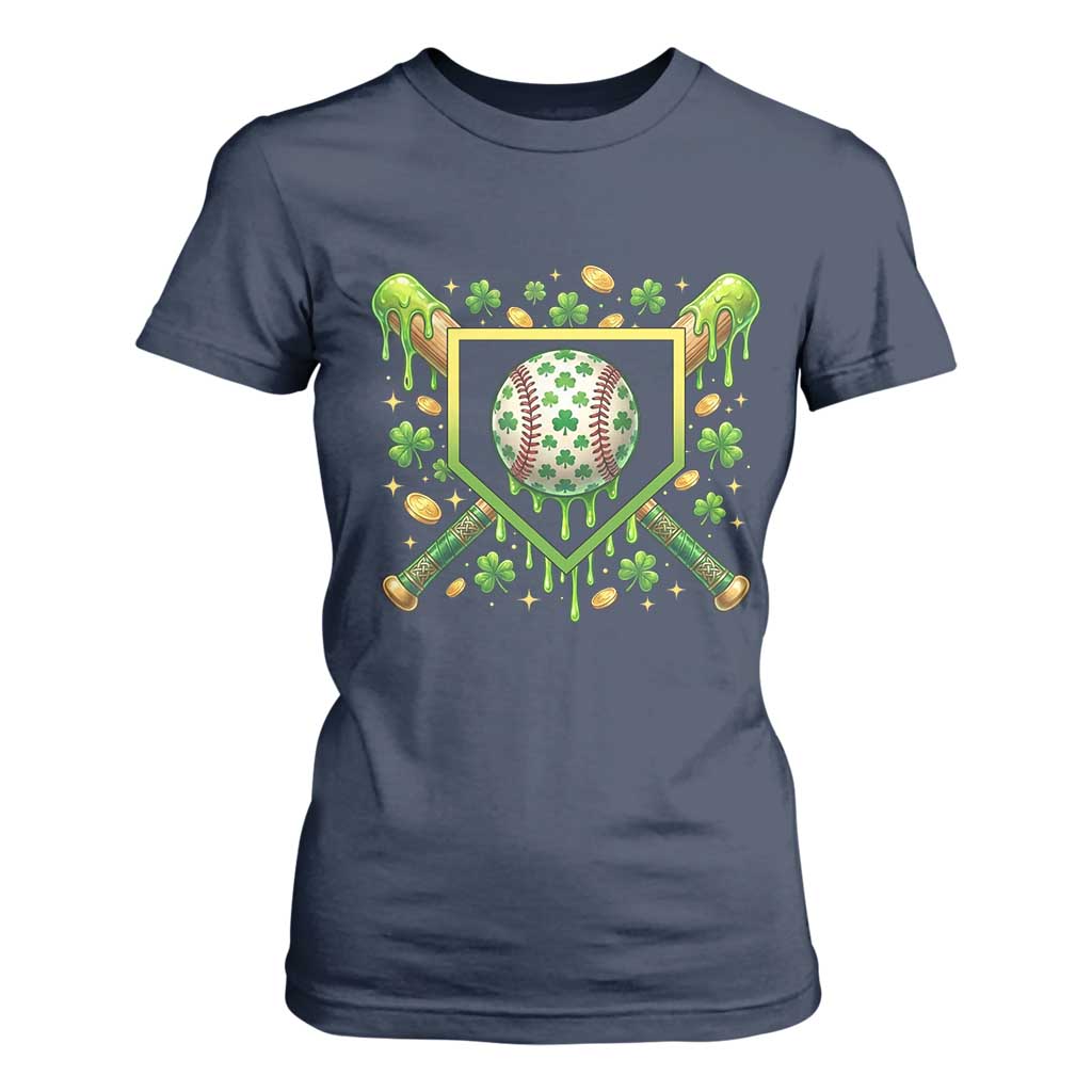 St Patricks Day Baseball Ice Cream Drip Home Plate T Shirt For Women TS11 Navy Print Your Wear