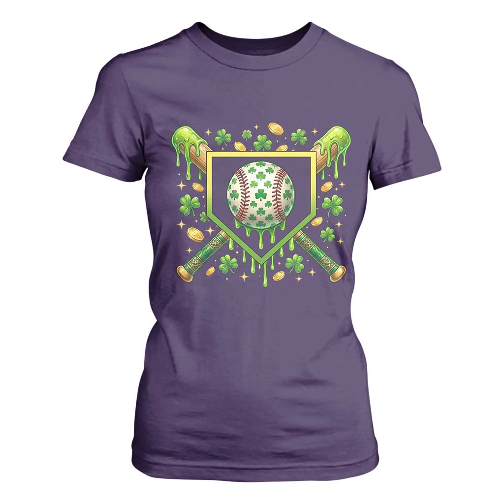 St Patricks Day Baseball Ice Cream Drip Home Plate T Shirt For Women TS11 Purple Print Your Wear