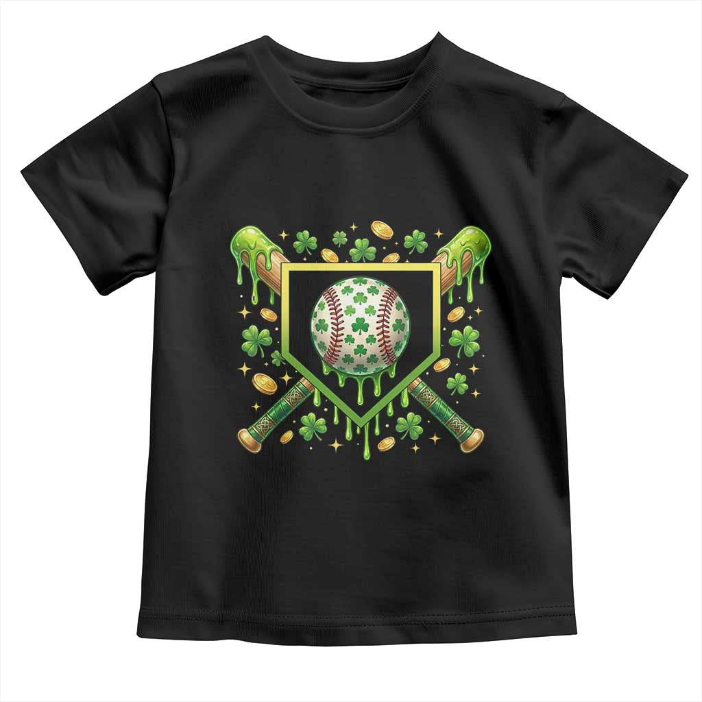 St Patricks Day Baseball Ice Cream Drip Home Plate Toddler T Shirt TS11 Black Print Your Wear