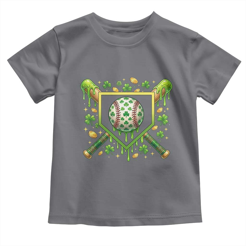 St Patricks Day Baseball Ice Cream Drip Home Plate Toddler T Shirt TS11 Charcoal Print Your Wear