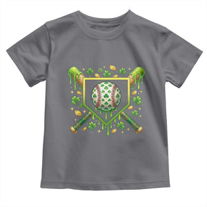 St Patricks Day Baseball Ice Cream Drip Home Plate Toddler T Shirt TS11 Charcoal Print Your Wear