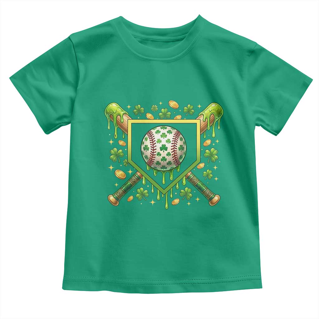 St Patricks Day Baseball Ice Cream Drip Home Plate Toddler T Shirt TS11 Irish Green Print Your Wear