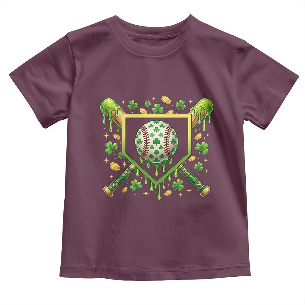 St Patricks Day Baseball Ice Cream Drip Home Plate Toddler T Shirt TS11 Maroon Print Your Wear