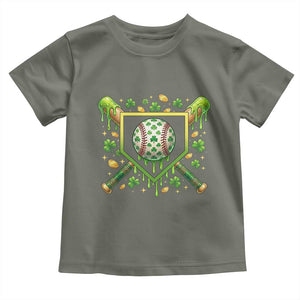 St Patricks Day Baseball Ice Cream Drip Home Plate Toddler T Shirt TS11 Military Green Print Your Wear