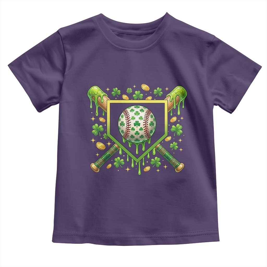 St Patricks Day Baseball Ice Cream Drip Home Plate Toddler T Shirt TS11 Purple Print Your Wear