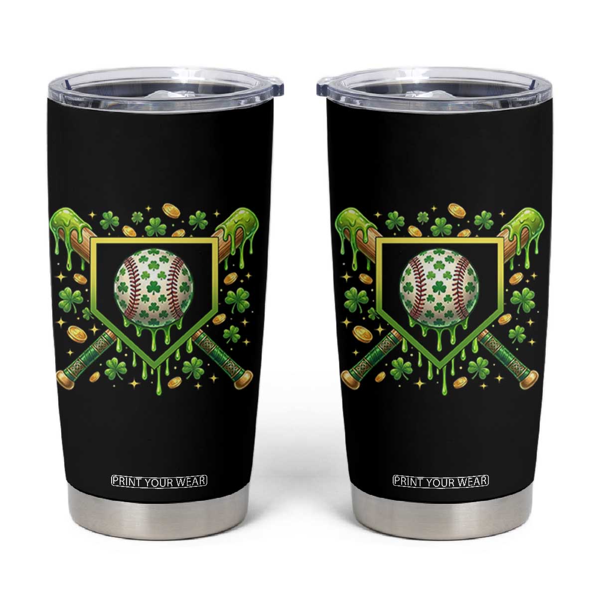 St Patricks Day Baseball Ice Cream Drip Home Plate Tumbler Cup TS11 Black Print Your Wear