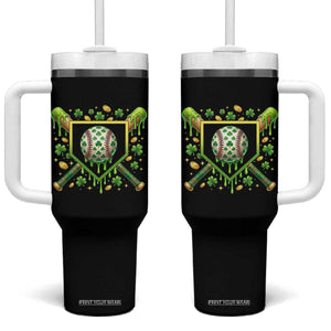 St Patricks Day Baseball Ice Cream Drip Home Plate Tumbler With Handle TS11 One Size: 40 oz Black Print Your Wear