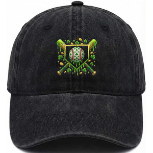 St Patricks Day Baseball Ice Cream Drip Home Plate Washed Cotton Baseball Cap TS11 Washed Cap Universal Fit Black Print Your Wear