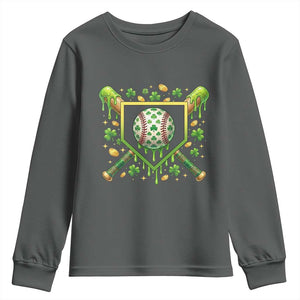 St Patricks Day Baseball Ice Cream Drip Home Plate Youth Sweatshirt TS11 Dark Heather Print Your Wear