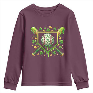 St Patricks Day Baseball Ice Cream Drip Home Plate Youth Sweatshirt TS11 Maroon Print Your Wear