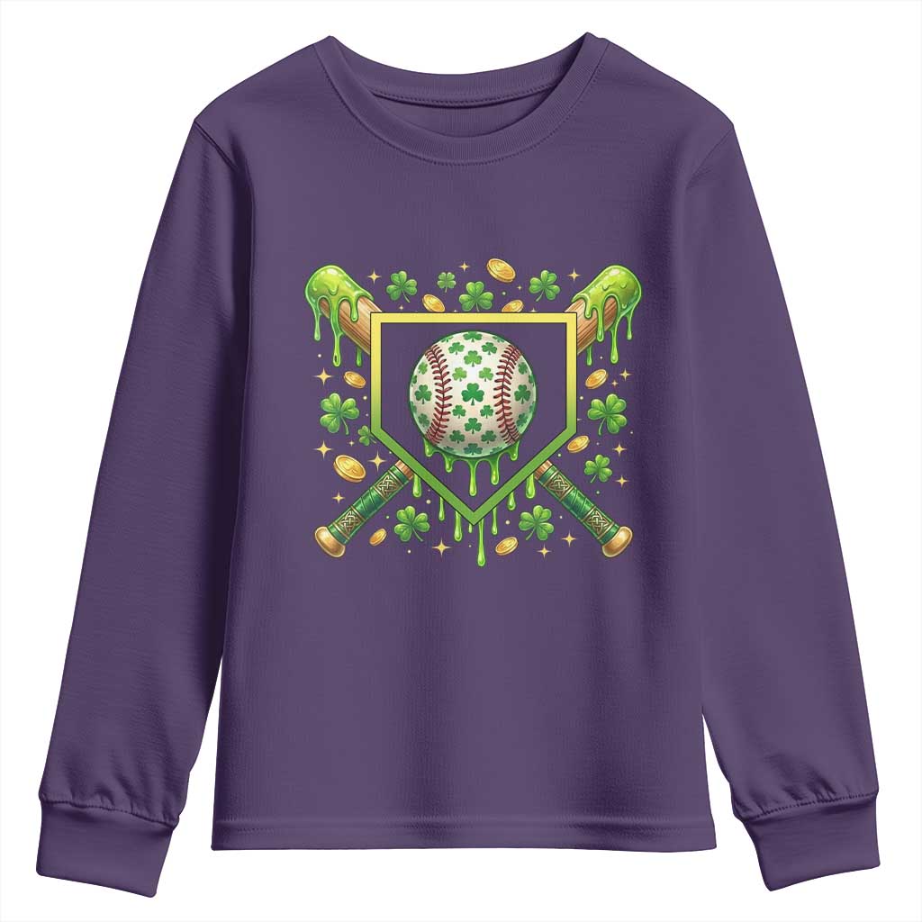 St Patricks Day Baseball Ice Cream Drip Home Plate Youth Sweatshirt TS11 Purple Print Your Wear