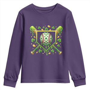 St Patricks Day Baseball Ice Cream Drip Home Plate Youth Sweatshirt TS11 Purple Print Your Wear