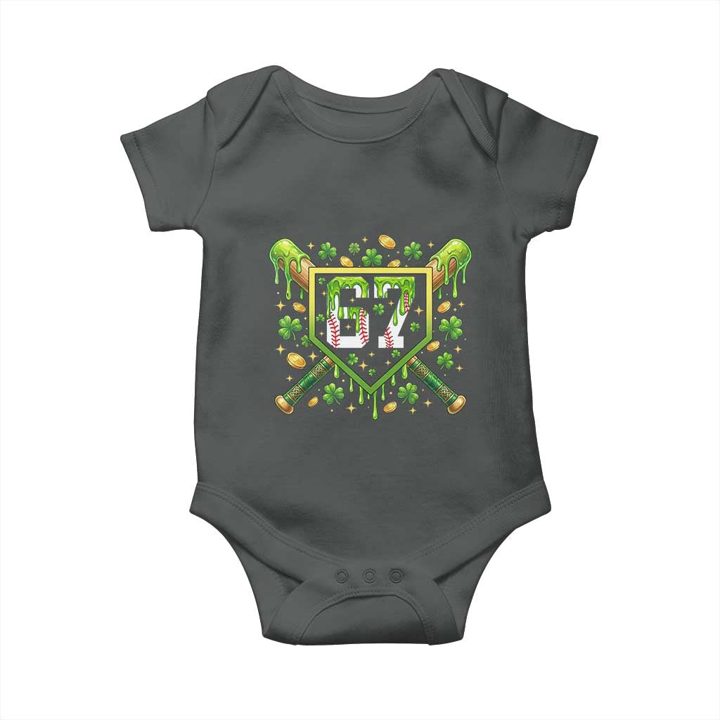 Funny St Patricks Day 67 Six Seven Baseball Ice Cream Drip Baby Onesie TS11 Dark Heather Print Your Wear
