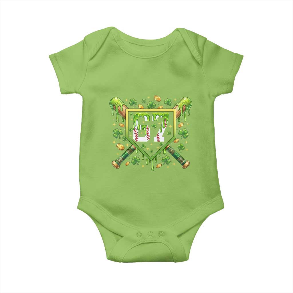 Funny St Patricks Day 67 Six Seven Baseball Ice Cream Drip Baby Onesie TS11 Lime Print Your Wear