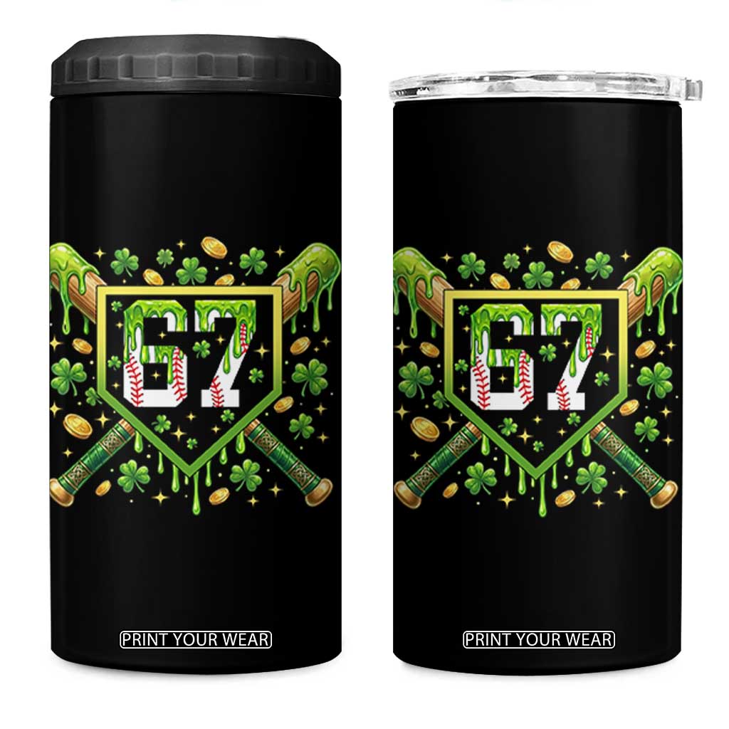 Funny St Patricks Day 67 Six Seven Baseball Ice Cream Drip 4 in 1 Can Cooler Tumbler TS11 One Size: 16 oz Black Print Your Wear
