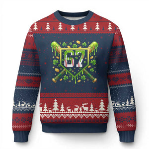 Funny St Patricks Day 67 Six Seven Baseball Ice Cream Drip Ugly Christmas Sweater TS11 Navy Red Print Your Wear